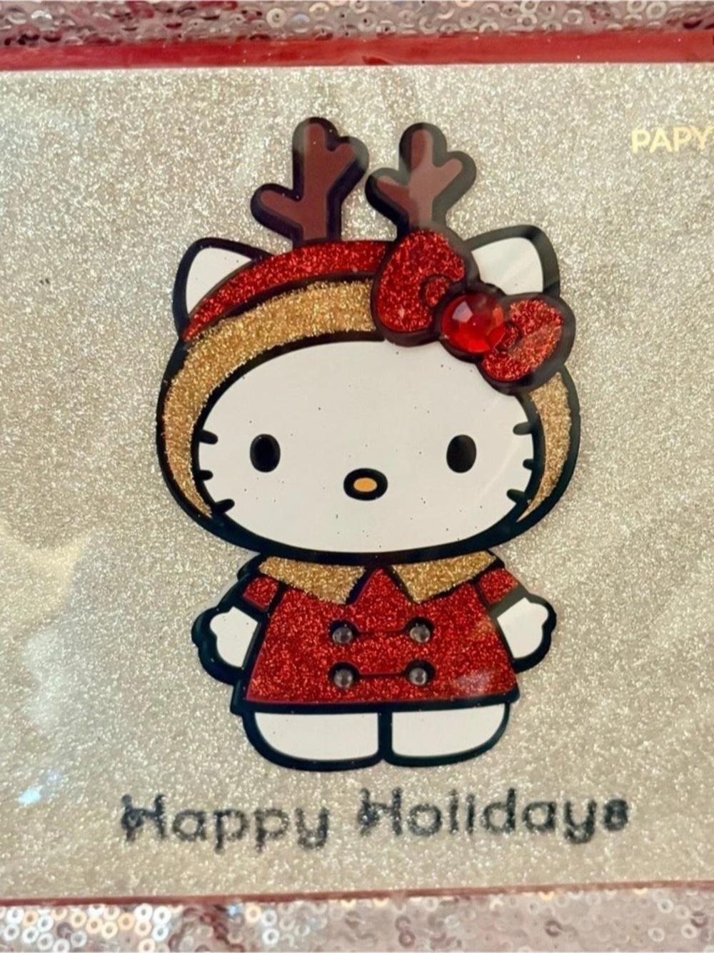 Papyrus Hello Kitty Reindeer Christmas Card Red & White